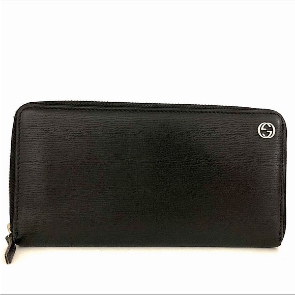 Authentic GUCCI Silver Interlocking G Black Leather Organizer Zippy Long Wallet - Picture 1 of 10